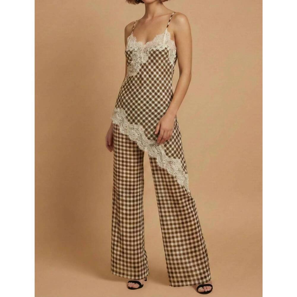 NEW SKYLAR ROSE gingham lace trim set in camel combo
